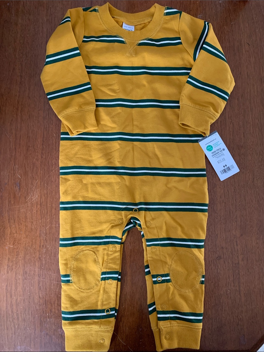 🫐3/$30 NWT Carter's Mustard Yellow Striped Long-Sleeve Romper size 12m